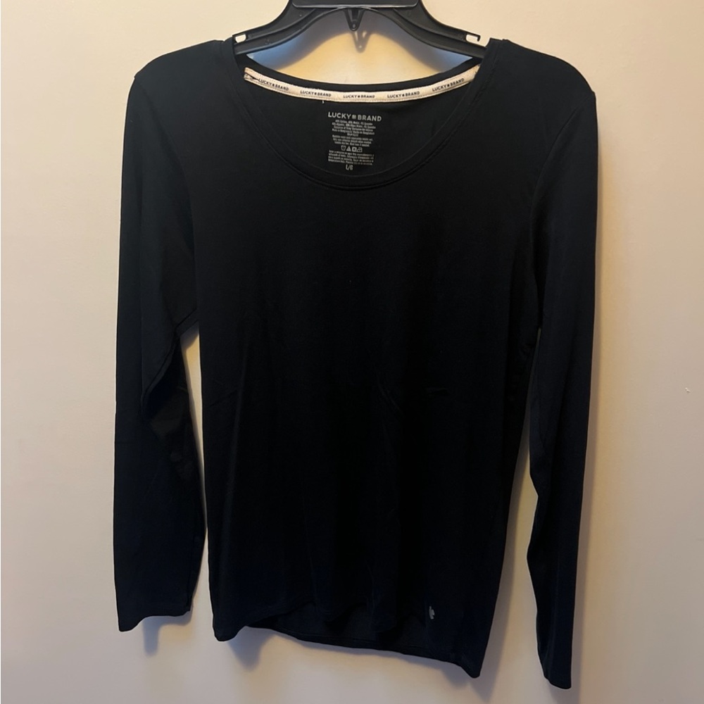 Lucky Brand Black Scoop Neck Long Sleeve Tee Women’s Size L
